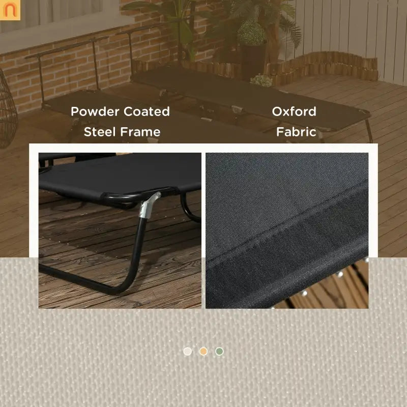 Folding Chaise Lounge with Canopy Shade, Reclining Back, Steel Frame, Black