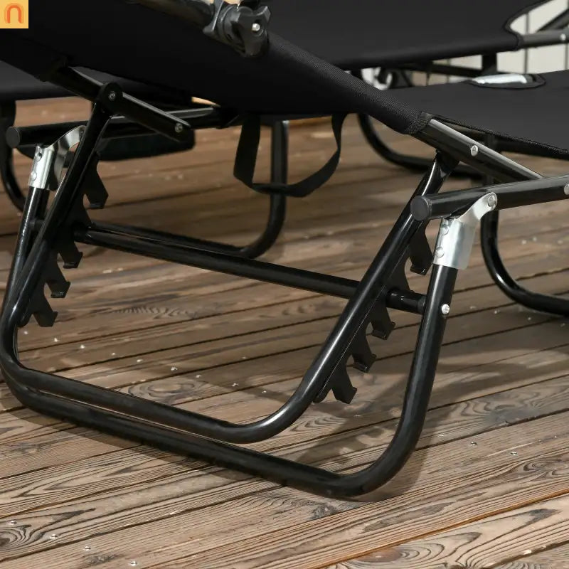 Folding Chaise Lounge with Canopy Shade, Reclining Back, Steel Frame, Black